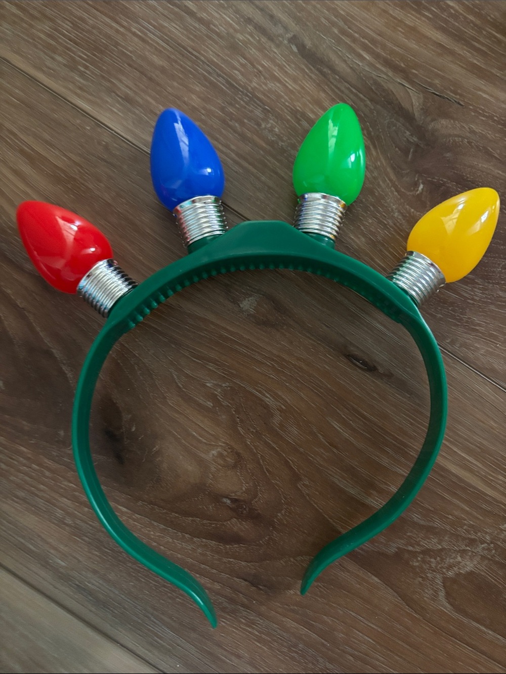 LIGHTS UP Kids Light Bulb Headband - Green with Red, Blue, Green, Yellow Bulbs